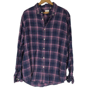 Baird McNutt 100% Linen Shirt XL Mens Murano Slim Fit Blue Pink Plaid Tartan